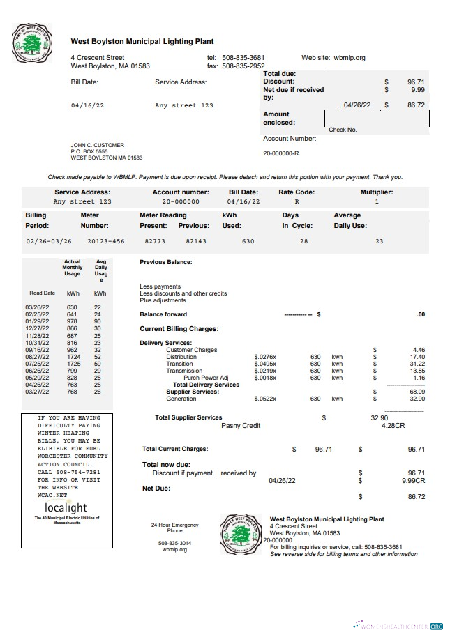 download download USA West Boylston utility bill template in Word and PDF format PDF template PDF template